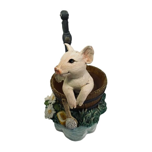 Hamilton Collection Farm Livin Collection Squeaky Pig Blue Bird Bath Figurine - Picture 3 of 13
